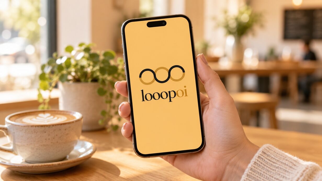 A looopoi digital loyalty card open in a phone browser showing points and stamps